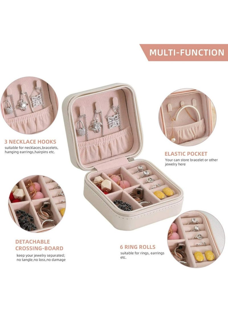 صندوق مجوهرات صغير لتخزين منظم السفر، حافظة جلدية محمولة لعرض الخواتم والأقراط والقلائد والإكسسوارات، هدايا للفتيات والنساء (أبيض) - Image 3