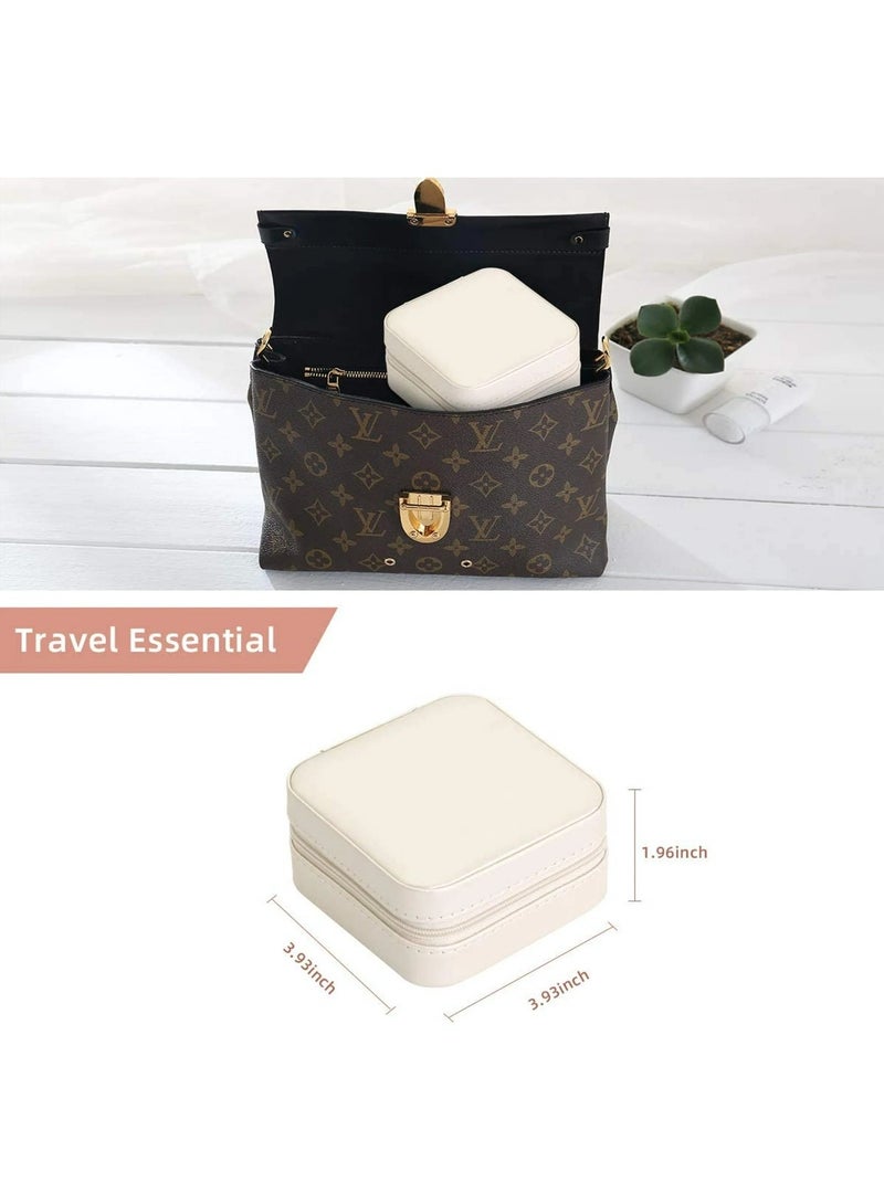 صندوق مجوهرات صغير لتخزين منظم السفر، حافظة جلدية محمولة لعرض الخواتم والأقراط والقلائد والإكسسوارات، هدايا للفتيات والنساء (أبيض) - Image 5