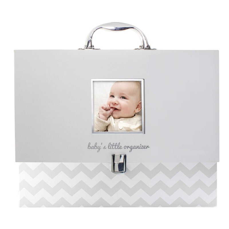 Pearhead Baby Briefcase and Document Organizer, All In One Expanding File Folder, Baby's Paperwork and Records, Newborn Keepsake and Memory Box with Labels, Baby Girl or Baby Boy Gift, Gray Chevron - Image 1