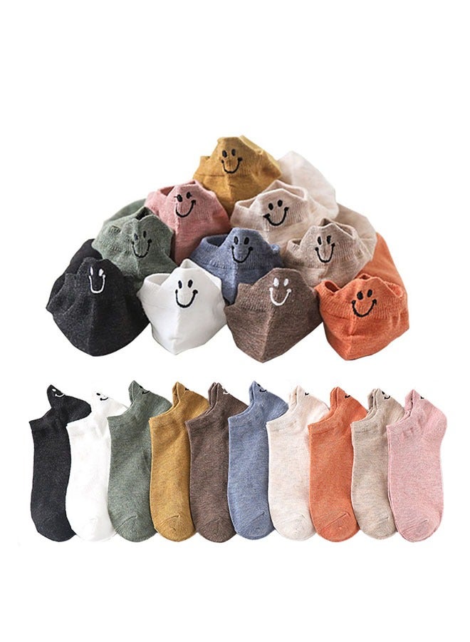 السيدات الجوارب الجوارب مضحك جديد ابتسامة القطن الجوارب الكاحل الجوارب الكاحل عارضة متعددة الألوان 10 أزواج - Image 1