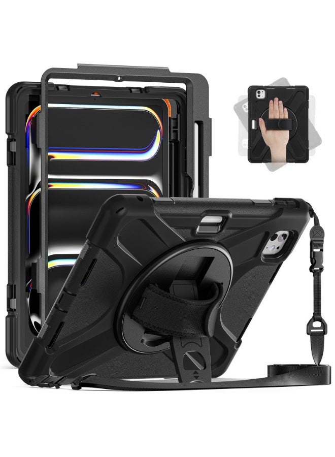 عام غطاء آيباد برو 11 بوصة (2024)، مع حزام يد للأطفال، ثلاث طبقات حماية مع حامل قلم وحامل قابل للتعديل. - Image 4