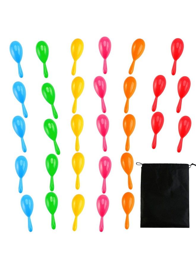 Resinta 30 Pieces Neon Maracas Shakers Mini Noisemaker Bulk Colorful Noise Maker With Drawstring Bag For Mexican Fiesta Party Favors Classroom Musical Instrument 4 Inch 6 Color - Image 1