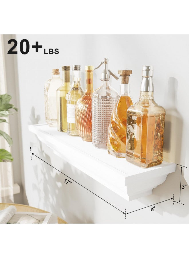 Alsonerbay Floating Shelves White, Wood Shelves Rustic Shelves for Wall Storage, Wall Mounted Shelves for Bedroom Living Room Bathroom, 17 Inch 2 Pack - Image 4