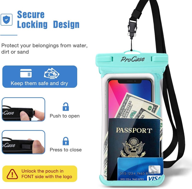 Procase 2 Pack Waterproof Phone Pouch, Underwater Phone Case Up to 7", Dry Bag for iPhone 17 Air 16 15 14 13 Pro Plus Max, Galaxy S24 S23 S22 Ultra Pixel, Beach Essentials -Green - Image 5