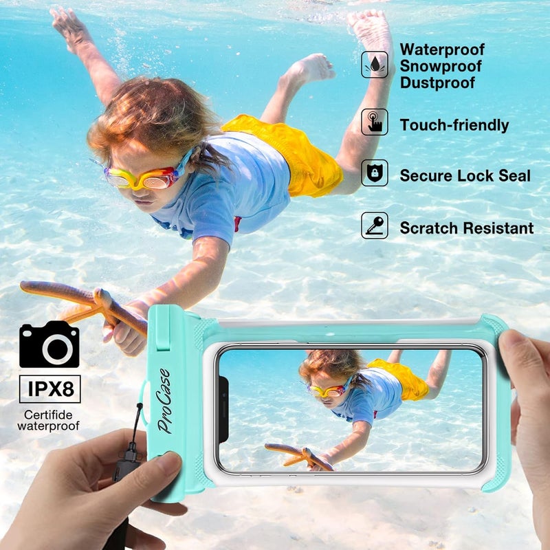Procase 2 Pack Waterproof Phone Pouch, Underwater Phone Case Up to 7", Dry Bag for iPhone 17 Air 16 15 14 13 Pro Plus Max, Galaxy S24 S23 S22 Ultra Pixel, Beach Essentials -Green - Image 3
