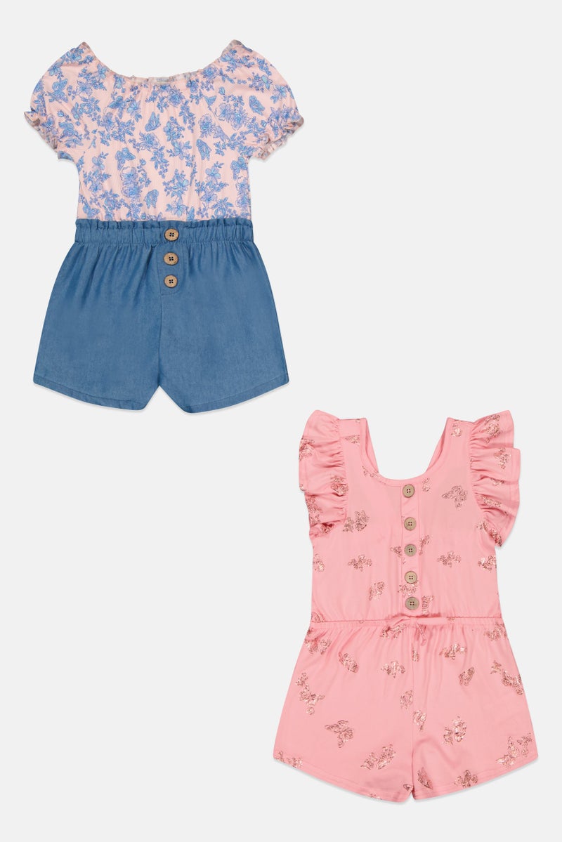 Nanette lepore Kids Girl 2 Piece Floral Print Cap Sleeve Playsuits, Multicolor - Image 1