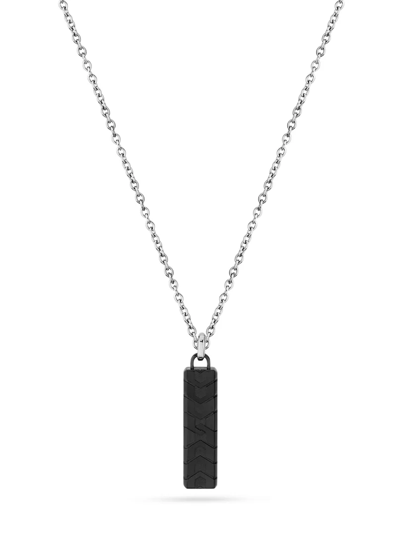 شيروتي 1881 Tyre Tag Sillver And Black Necklace For Men