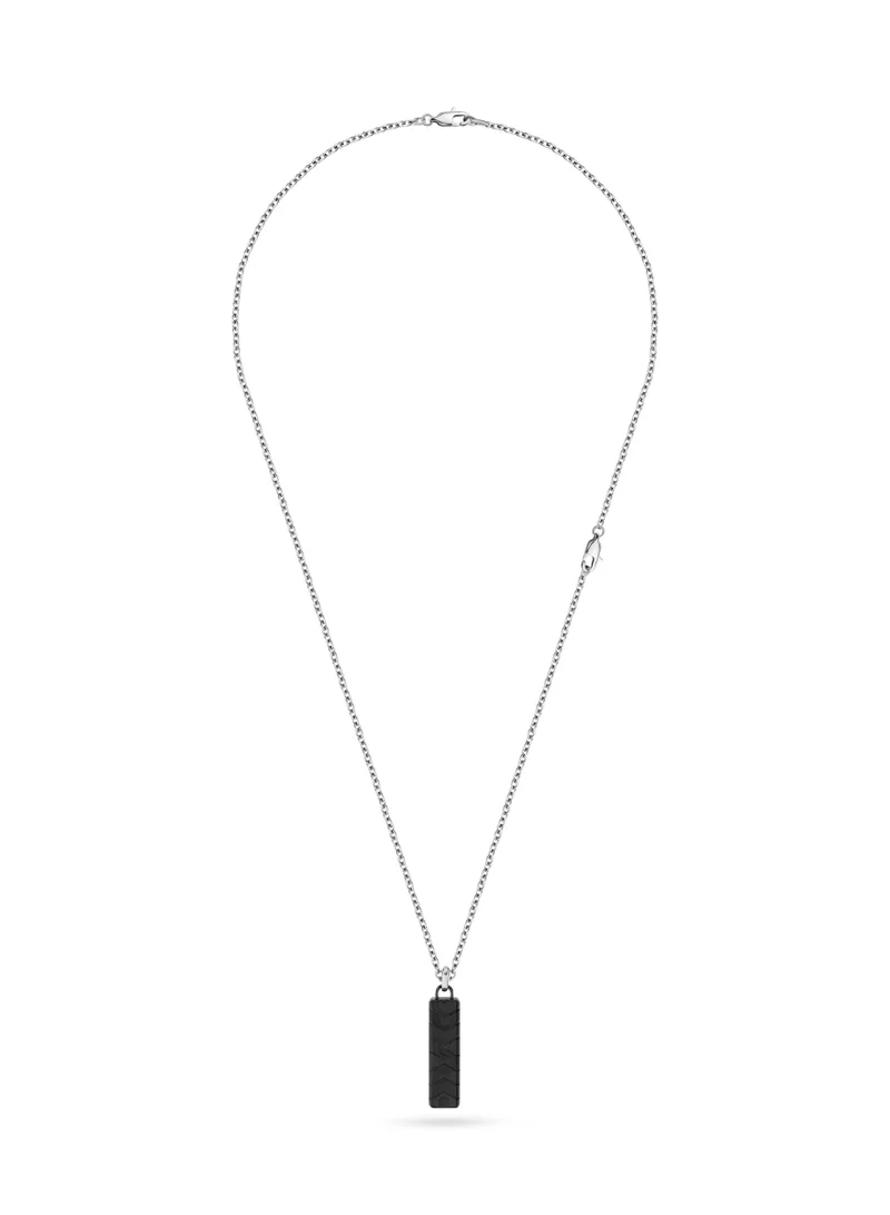 شيروتي 1881 Tyre Tag Sillver And Black Necklace For Men