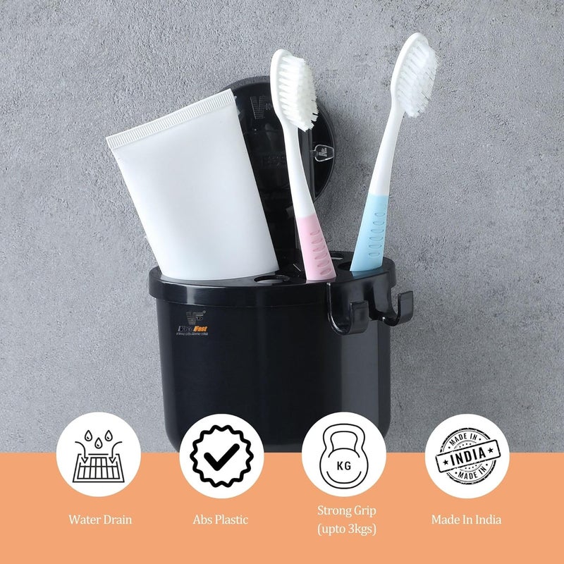 Vacc Fast ABS Vaccum Based Suction Wall Mounted for Hanging Strong Heavy Duty Multipupose Toothbrush Holder Tumbler for Kitchen Bathroom Black - Image 4