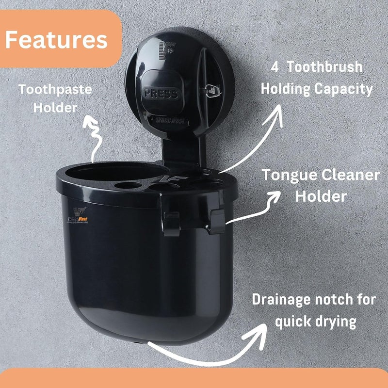 Vacc Fast ABS Vaccum Based Suction Wall Mounted for Hanging Strong Heavy Duty Multipupose Toothbrush Holder Tumbler for Kitchen Bathroom Black - Image 5
