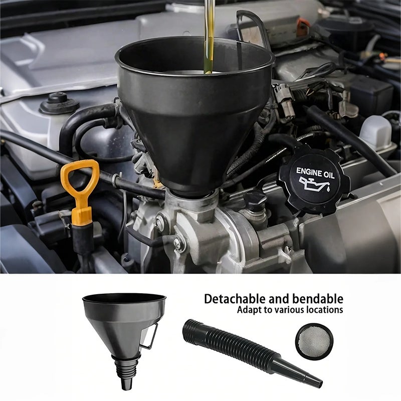 5PCS Universal Oil Funnel Kit with Filter – Durable Plastic Fine Mesh Leak-Proof for Cars/Motorcycles/ATVs/Trucks Incl Extensions & Hose - Image 4