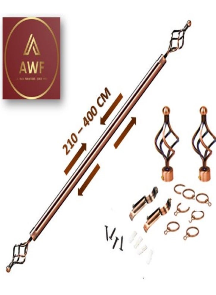 AL WADI FURNITURE Roman Pole Style Heavy Duty Luxury Extendable Curtain Rod, Metal Single Rod Finials Decorative End Window Treatment Rod Drapery Rod (ROSE GOLD, 200 – 400 cm) - Image 1