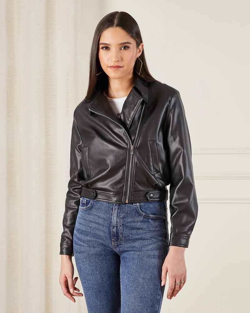 Redtag Women Brown Biker Jacket