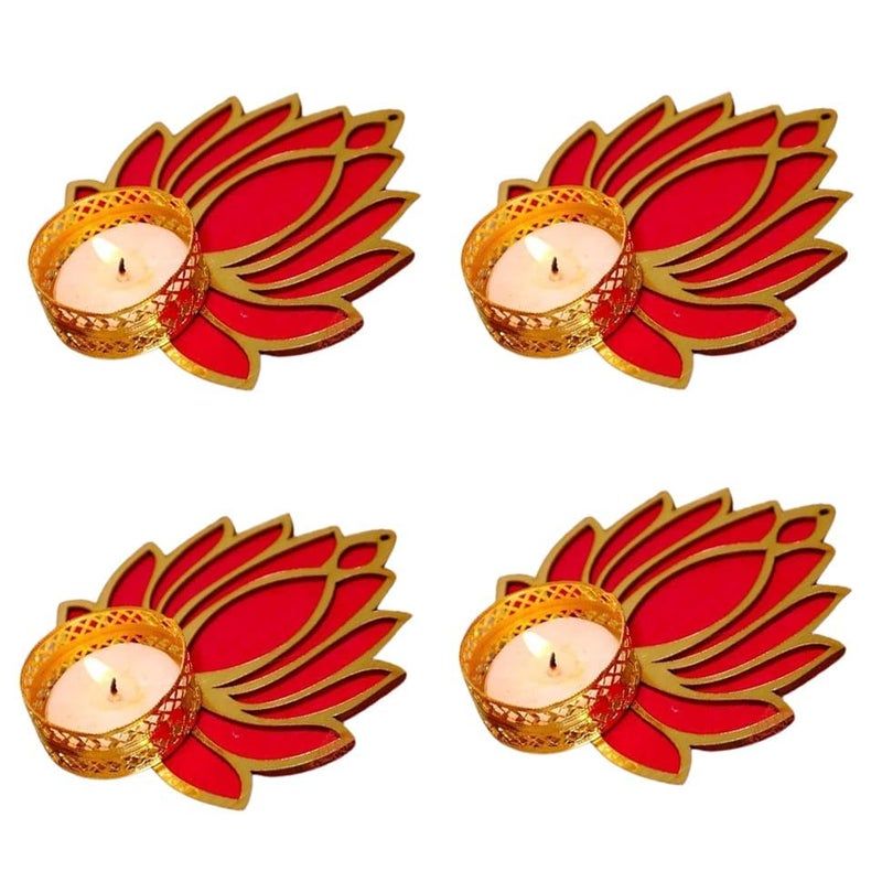 Sileni Sileni Diwali Light Holder Red Lotus with Beads Latkan Style Hanging for Home Wedding and All Festival Decoration R4 