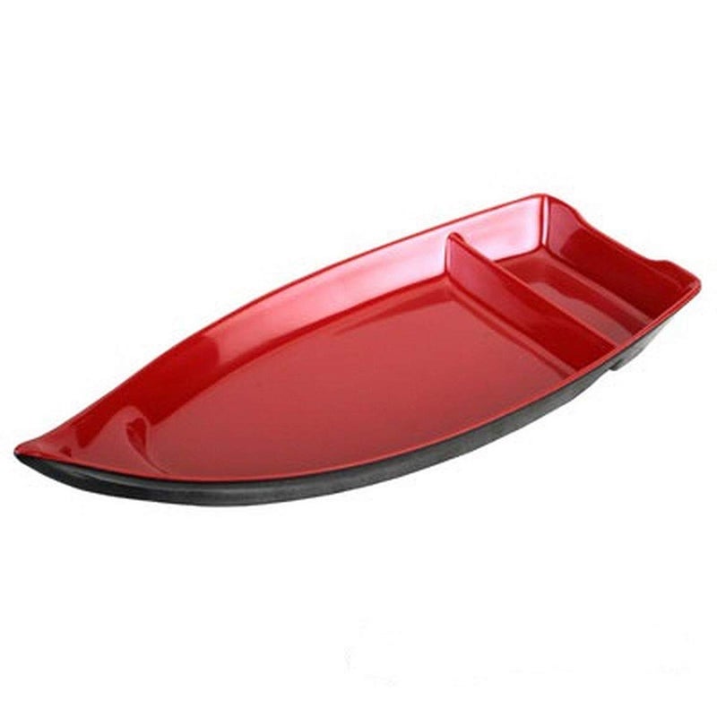 Happy Sales HSSB-10RB, Sushi Boat Shape Plate Sushi Sashimi Serving Plate Melamine Plastic Tray 10 x 4.5 Inch (Red Black) - Image 4