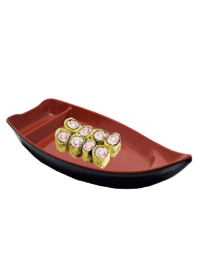 Happy Sales HSSB-10RB, Sushi Boat Shape Plate Sushi Sashimi Serving Plate Melamine Plastic Tray 10 x 4.5 Inch (Red Black) - Image 5
