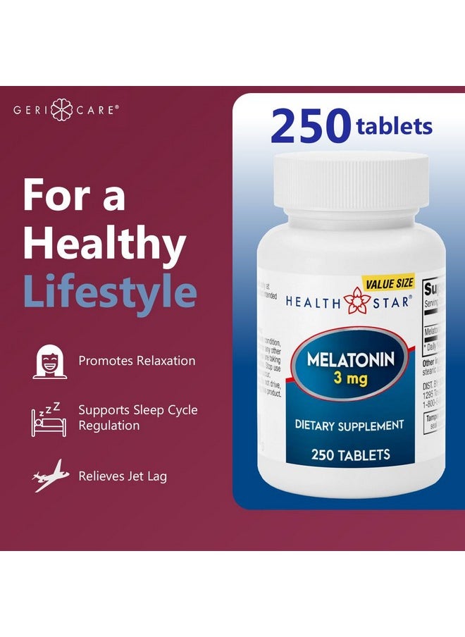 GeriCare Melatonin 3mg Tablets, Balances Nighttime Routine - Helps Adjust to Changing Schedules - Promotes Restful Evenings - Easy-to-Take Tablets, 250 Count (Pack of 1)