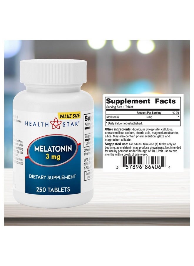 GeriCare Melatonin 3mg Tablets, Balances Nighttime Routine - Helps Adjust to Changing Schedules - Promotes Restful Evenings - Easy-to-Take Tablets, 250 Count (Pack of 1)