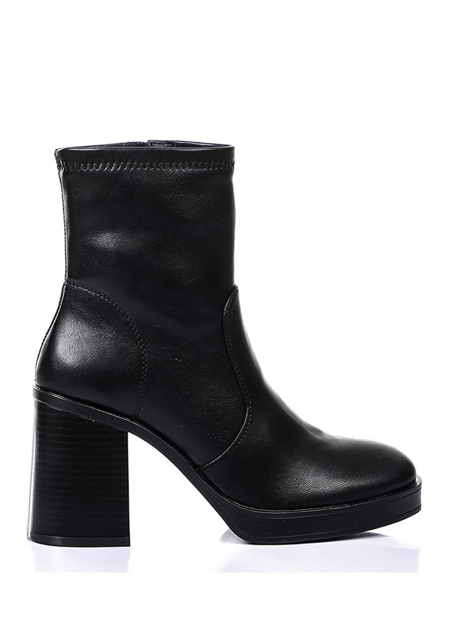 Stitching Detail Classy Leather Plain Black Mid Calf Heeled Boots - pzsku/ZD6054490EC06ED33A77CZ/45/_/1701607215/8157b474-1772-4e0f-81b0-f7aba87574e0