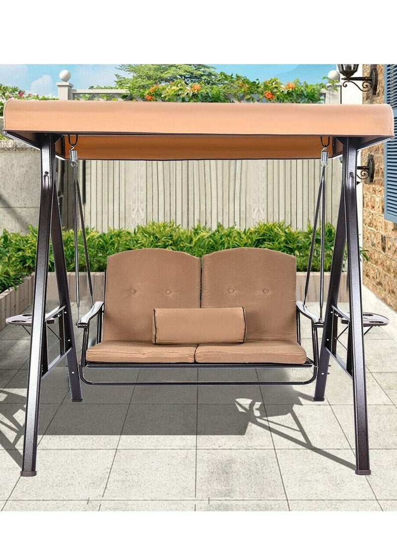 Generic 2-Seater Swing Patio with Weather Resistant Steel Frame, Adjustable Tilt Canopy, Cushions and Pillow Included, Beige - Image 4