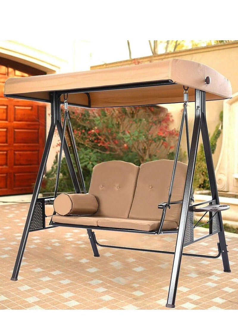 Generic 2-Seater Swing Patio with Weather Resistant Steel Frame, Adjustable Tilt Canopy, Cushions and Pillow Included, Beige - Image 5