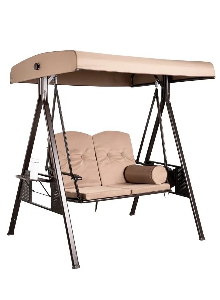 Generic 2-Seater Swing Patio with Weather Resistant Steel Frame, Adjustable Tilt Canopy, Cushions and Pillow Included, Beige - Image 2