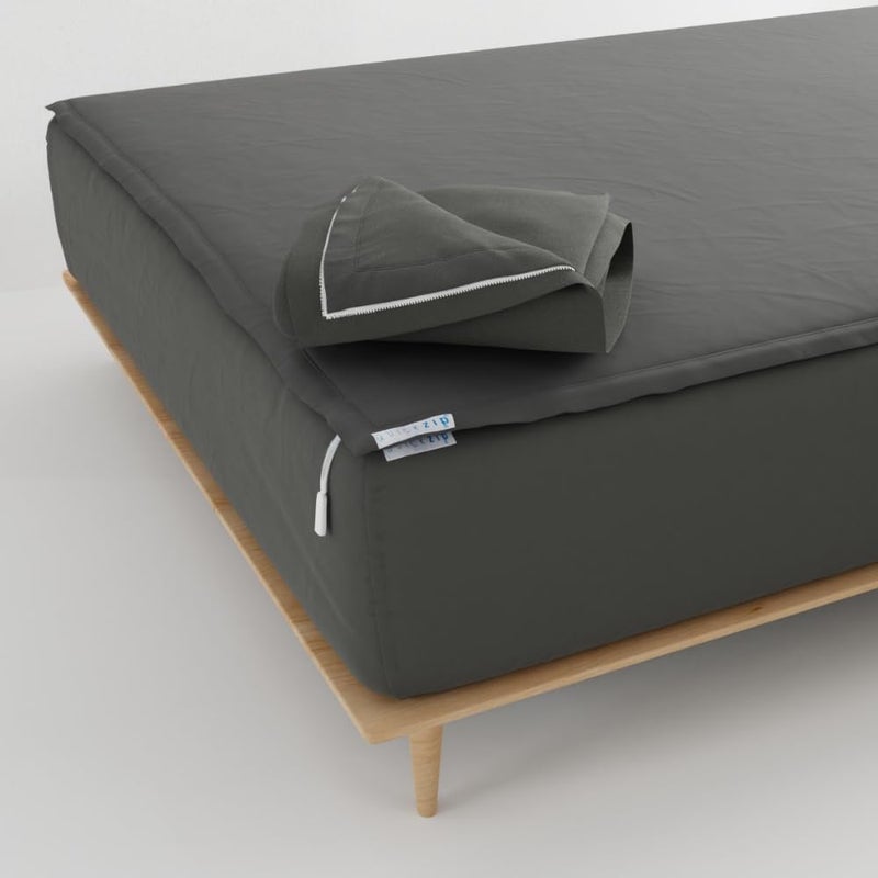 QuickZip Fitted Plus Spare Bundle 1 Fitted Sheet Base Zip Sheet 1 Zip Sheet Easy to Change Wont Pop Off Soft Percale 400 TC 100 Cotton 16 Deep Pockets Queen Size Sheets Charcoal