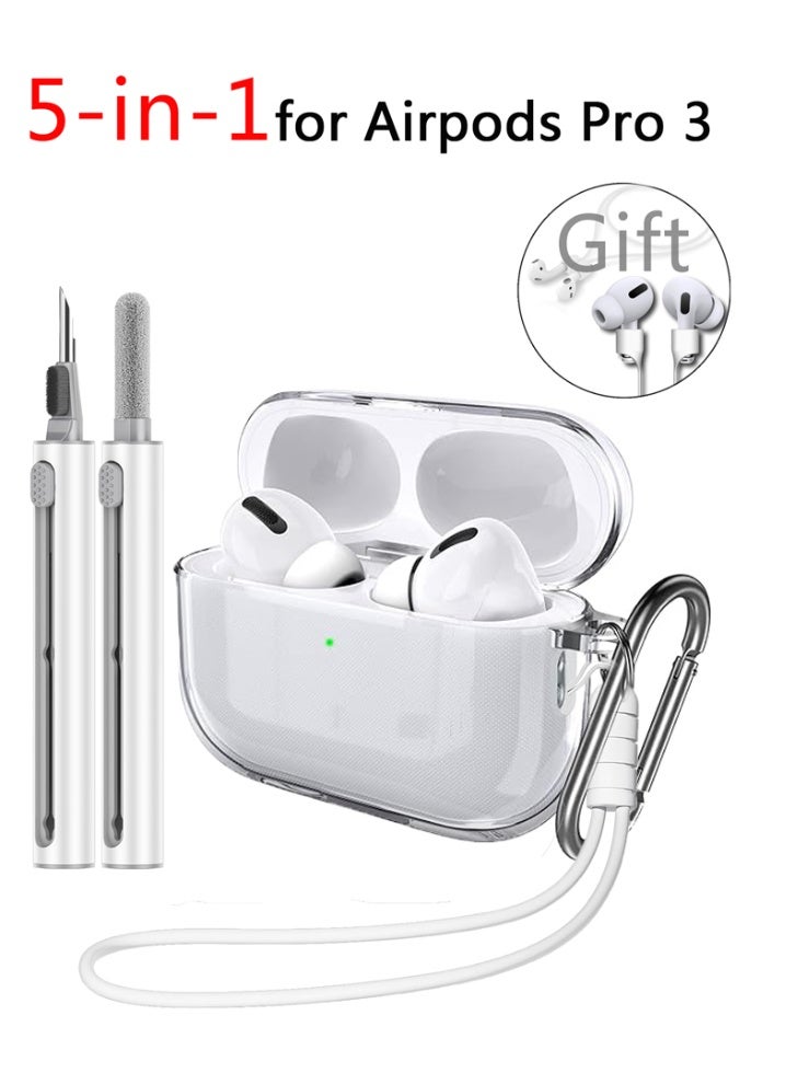 Transparent Protective Case Cover for AirPods Pro 3 with Cleaner Kit, Keychain for Women Men,Suitable for 3nd Generation Case Gift Sports lanyard - Image 1