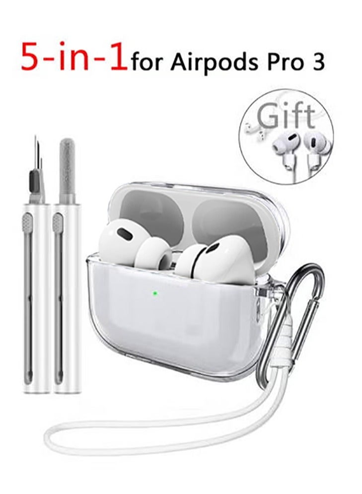 QIRG غطاء واقي شفاف لسماعات AirPods Pro 3 مع مجموعة تنظيف، حلقة مفاتيح للنساء والرجال، مناسب لهدية علبة الجيل الثالث حبل رياضي - Image 1