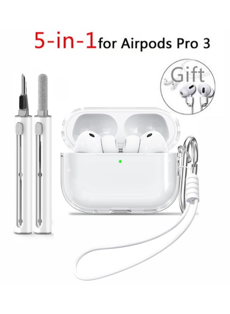 QIRG غطاء واقي شفاف لسماعات AirPods Pro 3 مع مجموعة تنظيف، حلقة مفاتيح للنساء والرجال، مناسب لهدية علبة الجيل الثالث حبل رياضي - Image 1