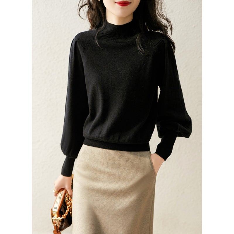 2024 Womens Sweater New Arrivals Autumn Winter Multicolor Bell Sleeve Knitwear Black  - Image 4