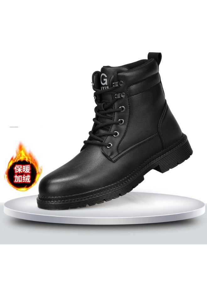 NIBEMINENT Winter Warm Fleece Lined High Top Work Shoes Anti Crush Oil Resistant Acid And Alkali Protective Shoes Men's Sulfurized Shoes - Image 1