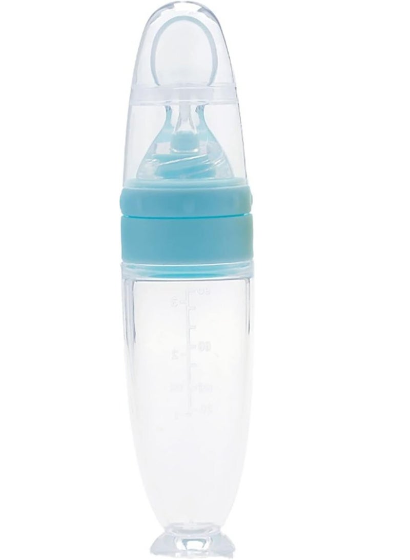 ULHYC Baby Silicone Feeding Bottle Spoon Baby Food Feeder with Standing Base for Infant Dispensing and Feeding,Blue - Image 1