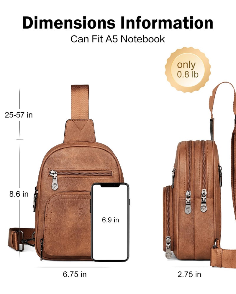 FADEON Sling Bags for Women Crossbody Bags, Designer PU Leather Sling Purse Multi-Pocket Packs with Card Slot Purse Brown - Image 3