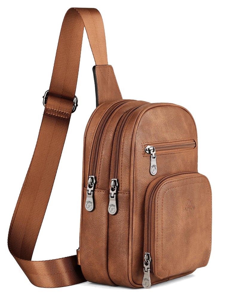 FADEON Sling Bags for Women Crossbody Bags, Designer PU Leather Sling Purse Multi-Pocket Packs with Card Slot Purse Brown - Image 1