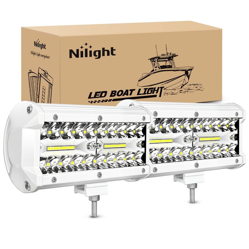 Nilight Marine LED Light Pods Navigation Lights 2PCS 6.5 Inch White Spot Flood Combo Ponton Boat Deck Dock Lighting for Night Fishing T-top Stern Yacht Port Sailboat Trucks Tractors - Image 1