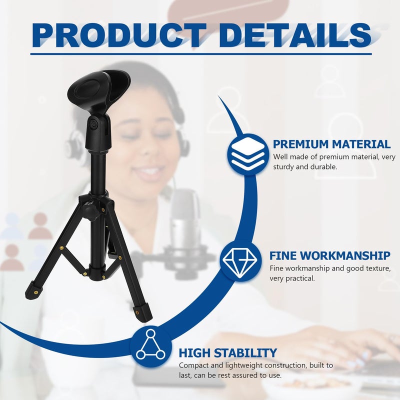 Black Alloy Desktop Microphone Stand Tripod Foldable Mic Holder for Live Streaming Recording - Image 4