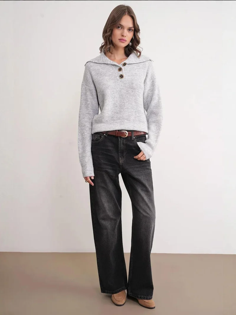 ميكسراي سترة محبوكة بياقة واسعة وأزرار