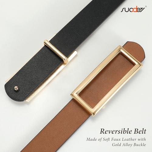 SUOSDEY Women Reversible Leather Belts for Jeans Pants Dresses Ladies Fashion Belts with Gold Buckle, 0.9" Width (Black/Brown) - Image 5