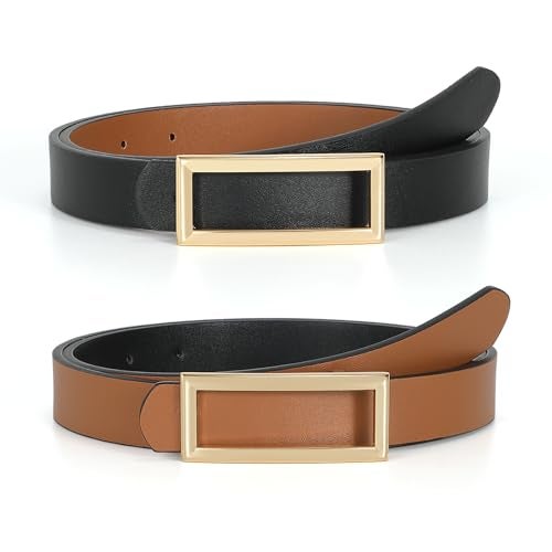 SUOSDEY Women Reversible Leather Belts for Jeans Pants Dresses Ladies Fashion Belts with Gold Buckle, 0.9" Width (Black/Brown) - Image 1
