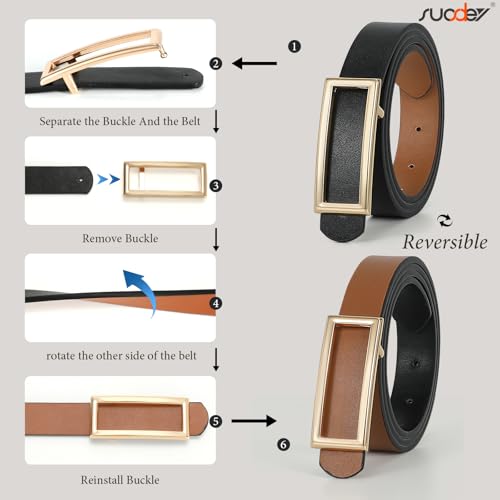 SUOSDEY Women Reversible Leather Belts for Jeans Pants Dresses Ladies Fashion Belts with Gold Buckle, 0.9" Width (Black/Brown) - Image 4