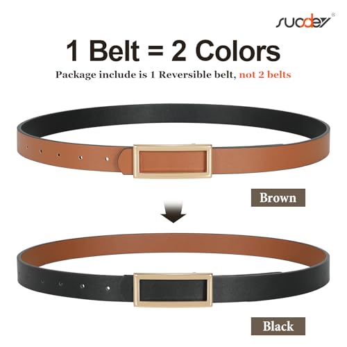 SUOSDEY Women Reversible Leather Belts for Jeans Pants Dresses Ladies Fashion Belts with Gold Buckle, 0.9" Width (Black/Brown) - Image 3