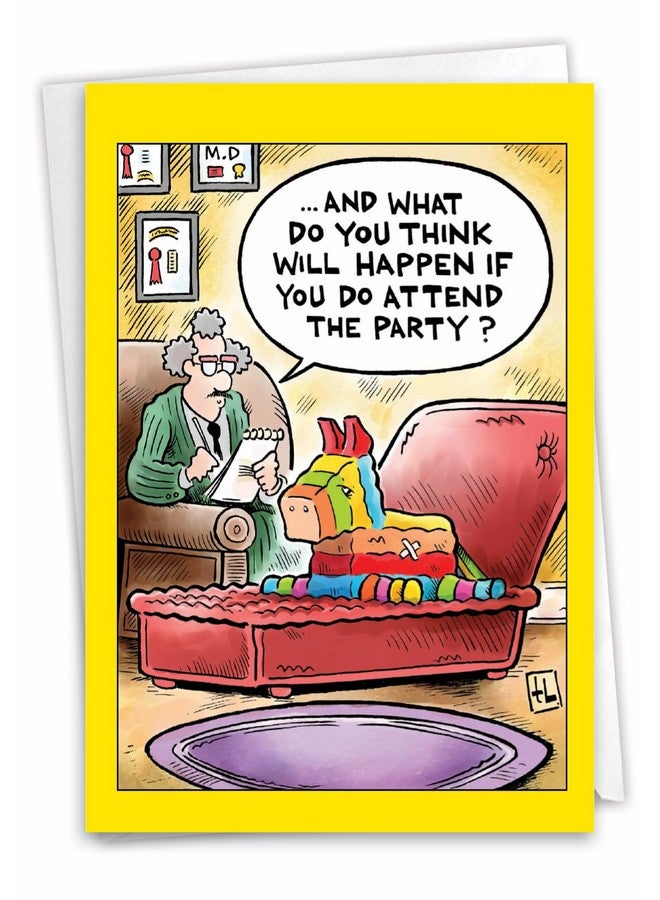 NobleWorks - 1 Funny Birthday Card Cartoons - Hilarious Comic Humor, Notecard with Envelope - Pinata Therapy C9325BDG - Image 1