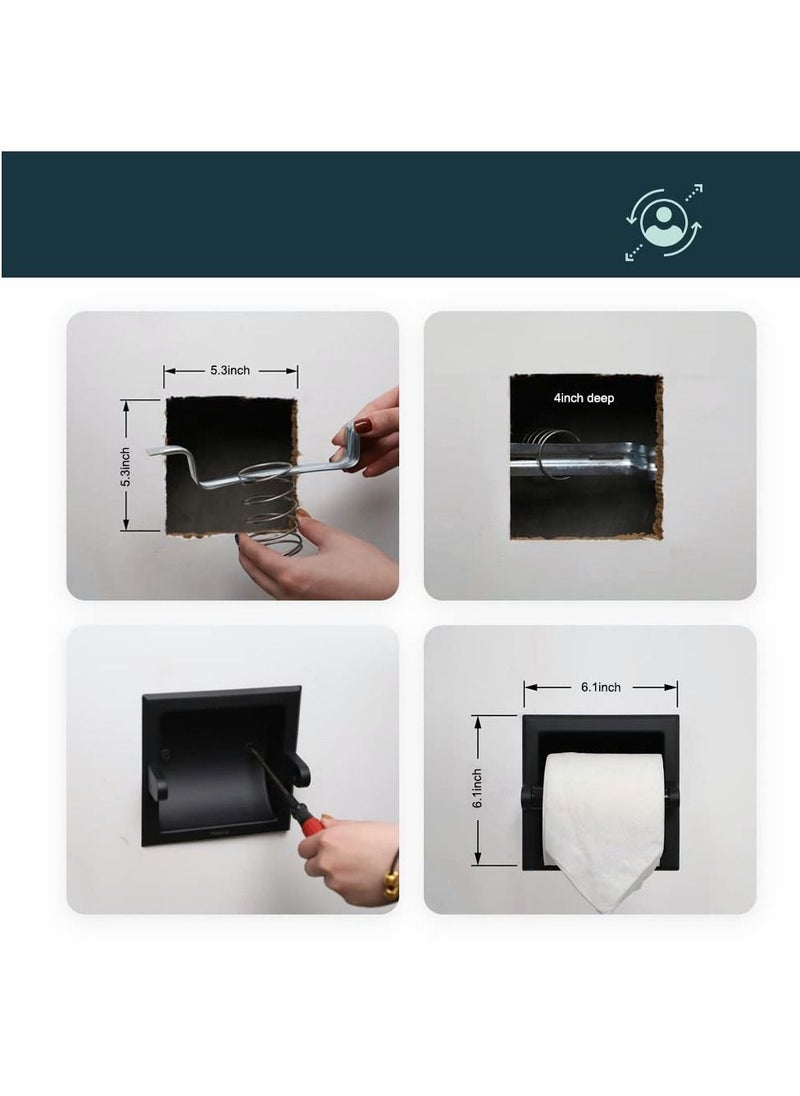 NIBEMINENT Matte Black Toilet Paper Holder, Recessed Holder Wall Mount Made of Metal, in with Mounting Bracket, Bathroom  - Image 4