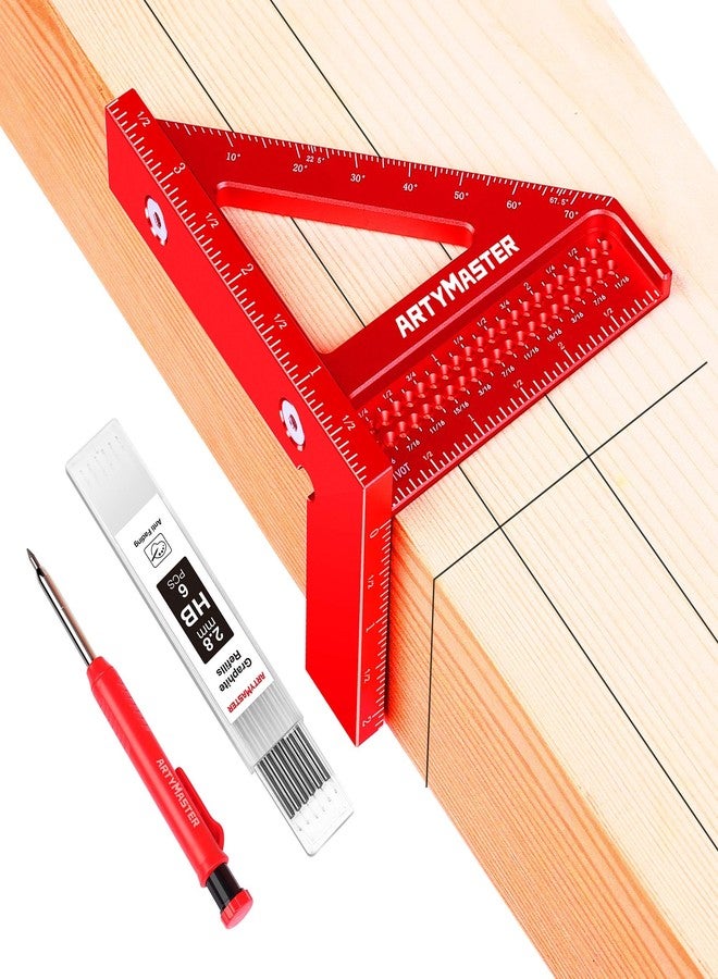 ArtyMaster 3.8＂Mini 3D Multi-Angle Measuring Square Ruler, WT102A High Precision Hole Scribing Woodworking Tools, 0-90° Aluminum Alloy Carpenter Square Wood Working Tools, Carpenter Pencils 6 Refills. - Image 1
