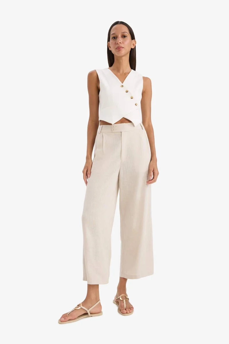 ديفاكتو Regular Fit V Neck Cross Button Tencel Blazer Vest