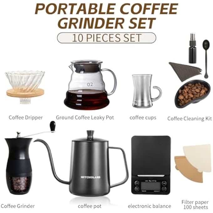 مولارد طقم قهوة V60 طقم قهوة V60 طقم قهوة V60 طقم قهوة بالتنقيط 10 قطع طقم ماكينة قهوة احترافية للصب طقم أدوات V60 - Image 3