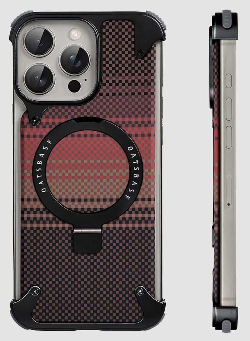 CATANES Case Cover for iPhone 15 Pro Max, Magnetic Ring Stand, Carbon Fiber Texture, Shockproof Armor, MagSafe Compatible - Brown - Image 5