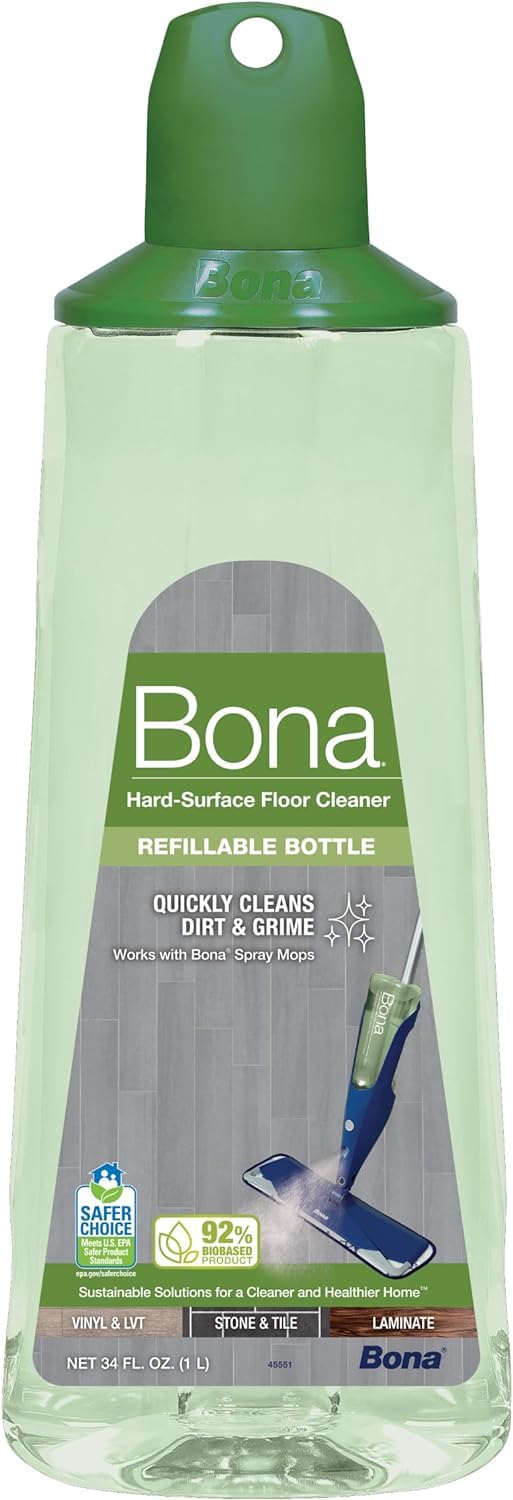 Bona Multi-Surface Hard Floor Cleaner Spray Mop Cartridge - 34 fl oz - Unscented - Refillable - Residue-Free Floor Cleaning Solution for Bona Spray Mops - Stone, Tile, Laminate, and Vinyl Floors - Image 1