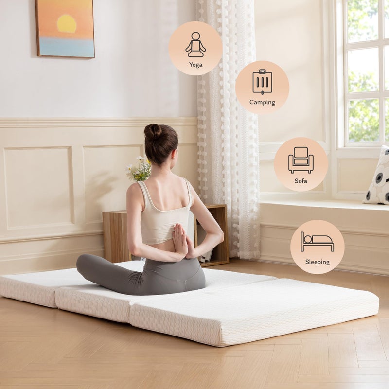 MLILY Foldable Mattress, 4 inch Single Tri Fold Memory Foam Mattress Topper, Floor Bed with Washable Cover for Camping, RV Travel and Guest Sleeping Mat, 75"Ã—25"Ã—4", White - Image 5